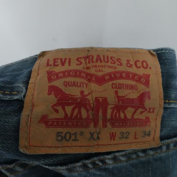 Levis 501 XX Jeans Mens Fits 34x32 BLue Dark Straight Button Fly Classic Work - Picture 3 of 14